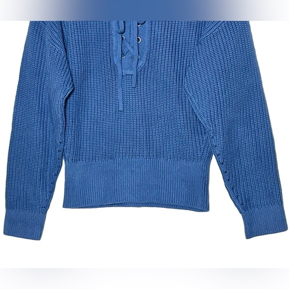 NWT Madewell Ribbed Lace-Up Chunky Sweater in Delphinium Blue, Size Large - Picture 9 of 13